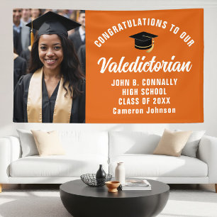 Custom Orange Valedictorian Photo Graduation Party Banner