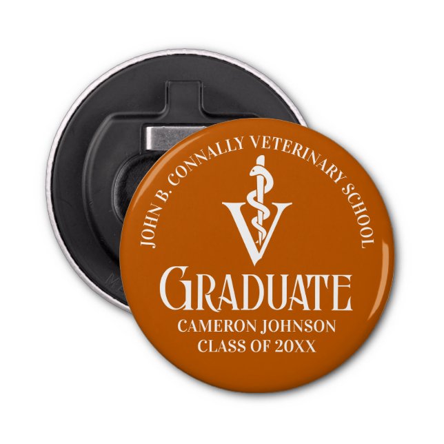 Custom Orange Veterinary School Graduation Party Bottle Opener (Front)