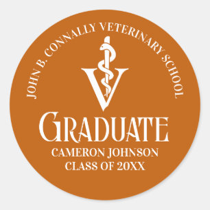 Custom Orange Veterinary School Graduation Party Classic Round Sticker
