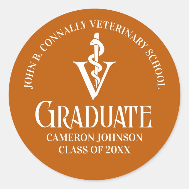 Custom Orange Veterinary School Graduation Party Classic Round Sticker (Front)