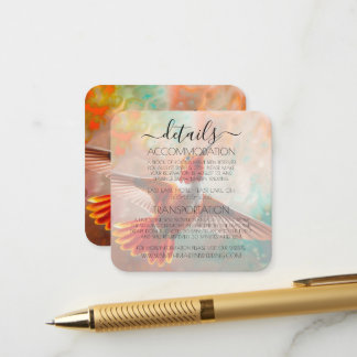 Custom Orange Vibrant Hummingbird Wedding Details Enclosure Card