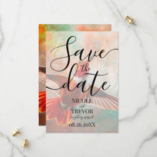 Custom Orange Vibrant Hummingbird Wedding Save The Date