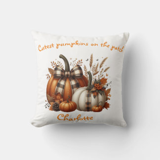 Custom orange, white fall  Pumpkins, coquette bow Cushion