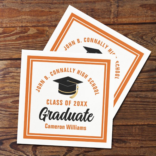 Custom Orange White Graduate 2025 Graduation Party Napkin (Creator Uploaded)
