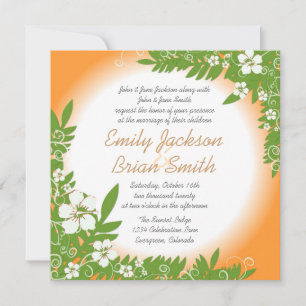 Custom orange white hibiscus wedding invitations