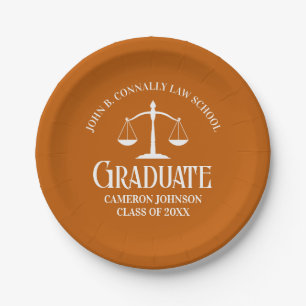 Custom Orange White Law School Graduation Party Paper Plate