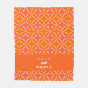 Custom Orange Yellow Retro Typography Wedding Fleece Blanket