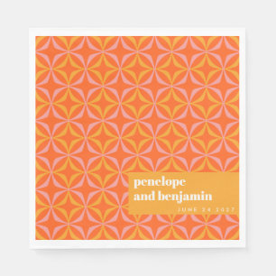 Custom Orange Yellow Retro Typography Wedding Napkin