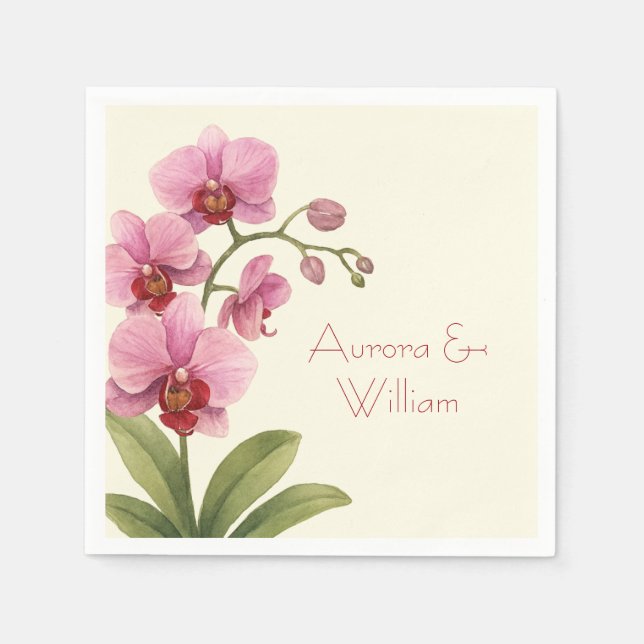 Custom Orchid Floral Paper Napkins  (Front)