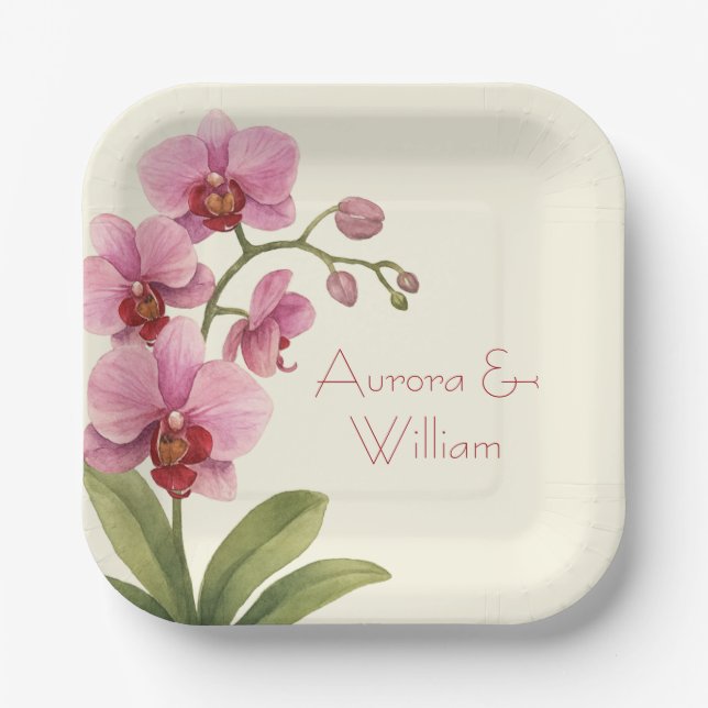 Custom Orchid Floral  Paper Plate (Front)