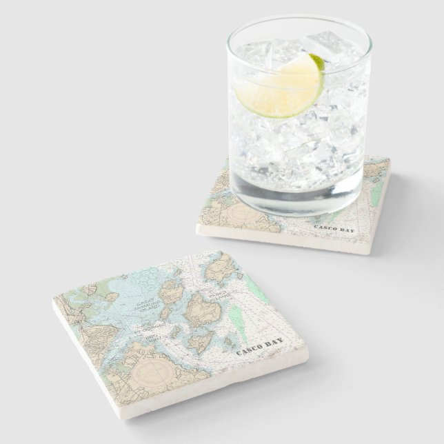 Custom Order: Casco Bay Authentic Nautical Chart Stone Coaster (Side)