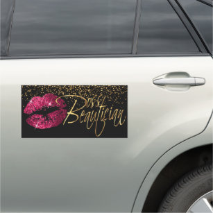 Custom Order - Gold Confetti & Hot Pink Lips Car Magnet