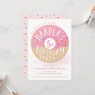 CUSTOM ORDER Harper's 5th Birthday cute doughnut Invitation