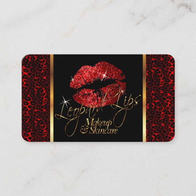 Custom Order-Makeup Artist with Leopard & Red Lips Business Card (Front)