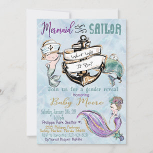 Custom order mermaid gender reveal holiday card