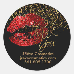 Custom Order - Red Glitter Lipstick - Thank You Classic Round Sticker