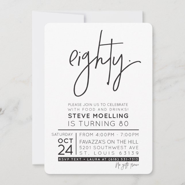 CUSTOM ORDER Steve's 80th Birthday Party Invitation (Front)