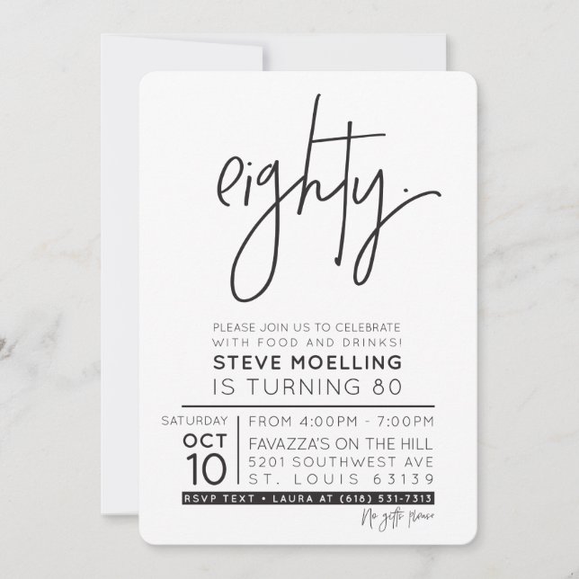 CUSTOM ORDER Steve's 80th Birthday Party Invitation (Front)