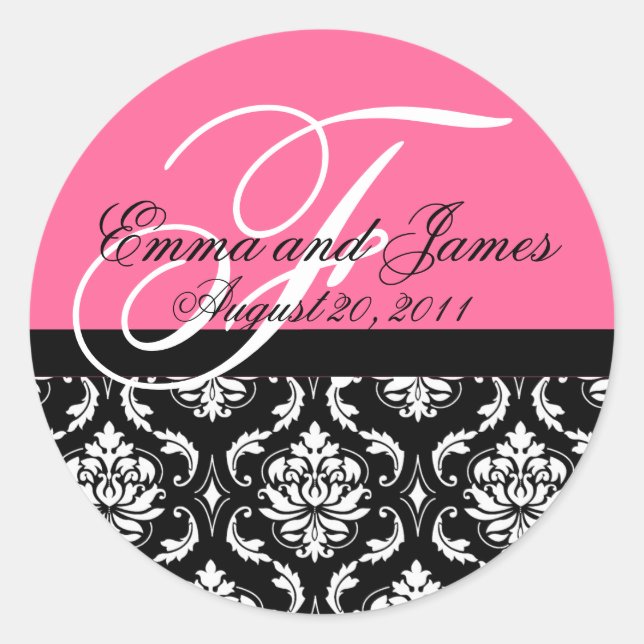 Custom Order Wedding Monogram Pink Damask Seal (Front)