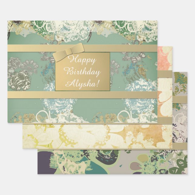 Custom Original Art Floral Wrapping Wrapping Paper Sheet (Set)