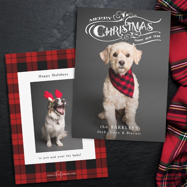 Custom Ornate Christmas Typography Pet Photo Holiday Card (Creator Uploaded)