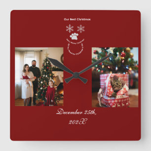 Custom Our Best Christmas ,Cat Photo  Square Wall Clock