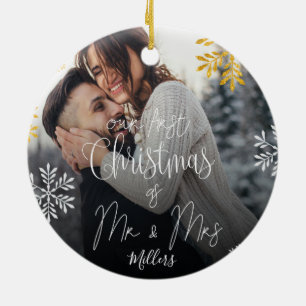 Custom   Our First Christmas as Mr And Mrs Ceramic Ornament