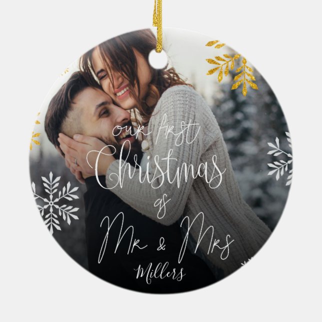 Custom | Our First Christmas as Mr And Mrs Ceramic Ornament (Back)