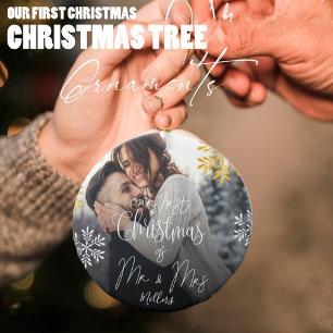 Custom Our First Christmas as Mr And Mrs Ceramic Ornament