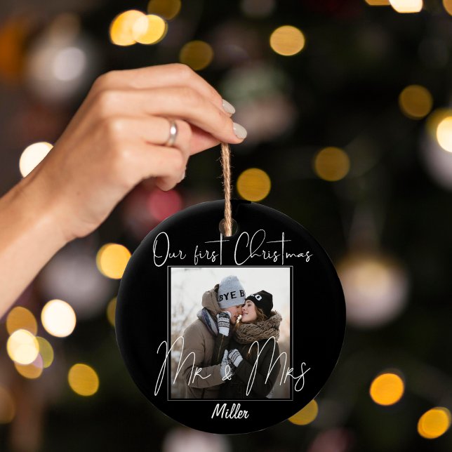 Custom | Our First Christmas as Mr & Mrs Photo Ceramic Ornament (Custom | Our First Christmas as Mr & Mrs Photo Ceramic Ornament)