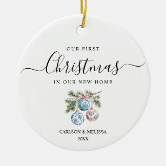 Custom Our First Christmas Chinoiserie Bauble Ceramic Ornament