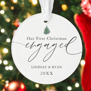 Custom Our First Christmas Engaged Photo Ornament