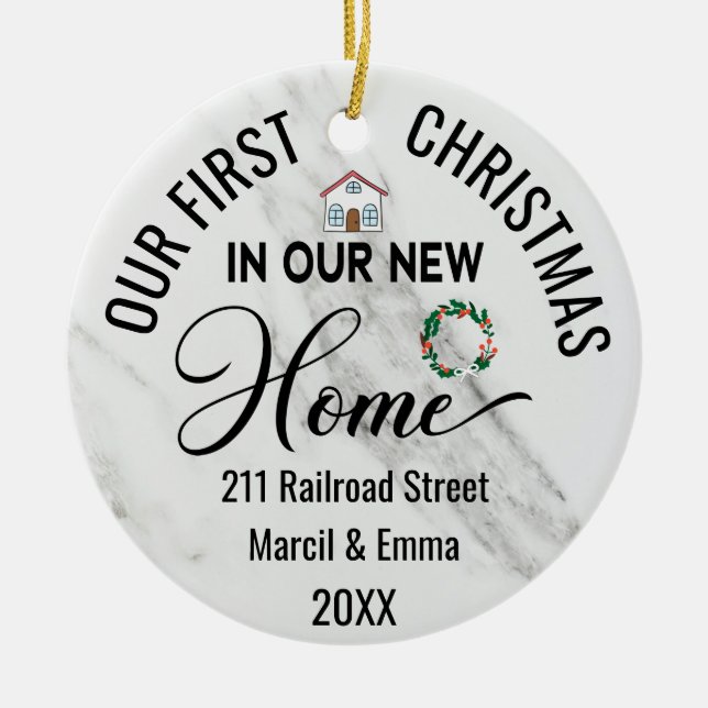 Custom Our First Christmas In Our New Home 2023 Ceramic Ornament (Front)