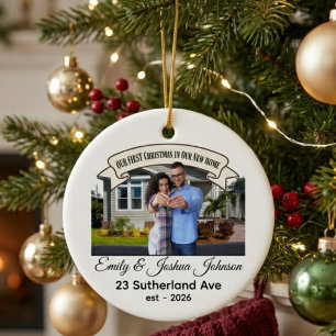 Custom Our First Christmas in Our New Home Photo  Ceramic Ornament