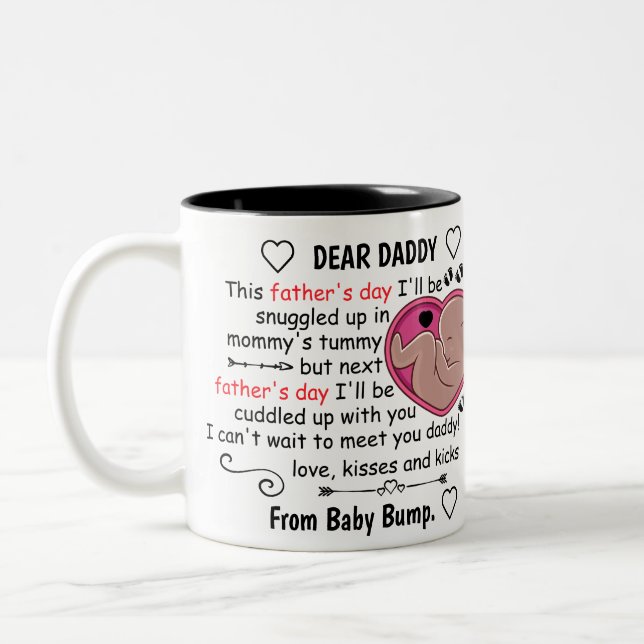 Custom Our First Father's Day, Dear Daddy to be Two-Tone Coffee Mug (Left)