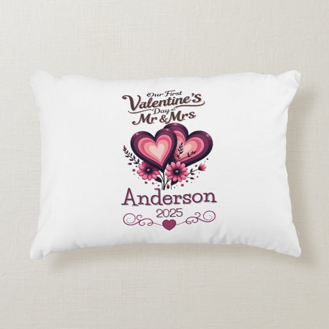 Custom Our First Valentines Day Mr & Mrs Decorative Cushion (Front)