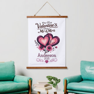 Custom Our First Valentines Day Mr & Mrs Hanging Tapestry