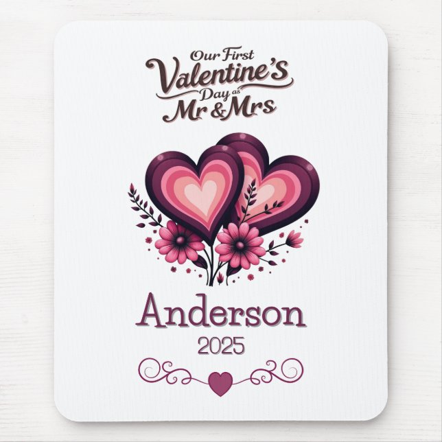 Custom Our First Valentines Day Mr & Mrs Mouse Pad (Front)