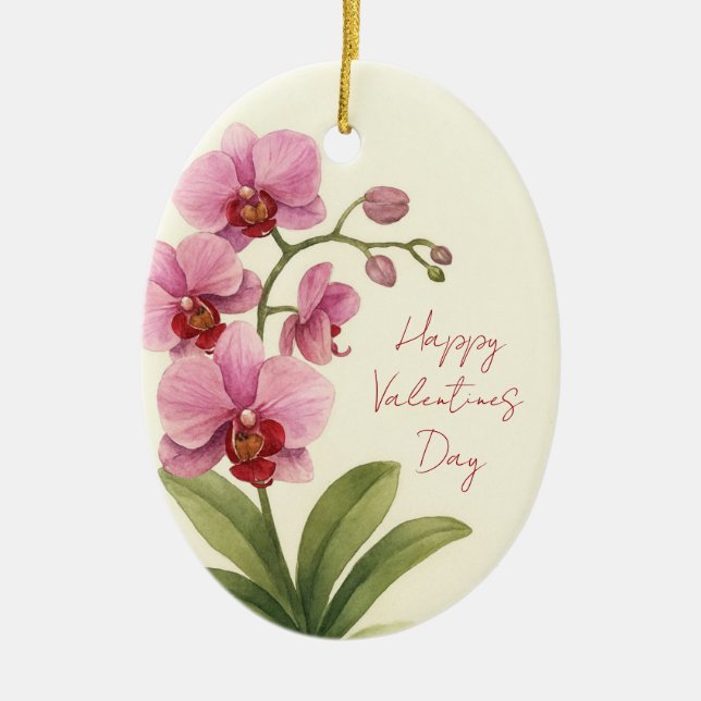 Custom Oval Ceramic Ornament with Orchid Flower (Front)