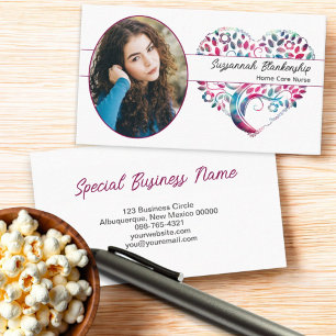 Custom Oval Photo Colourful Tree Heart Art  Business Card