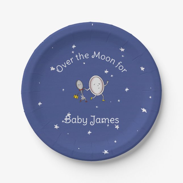 Custom Over The Moon Hey Diddle Diddle Baby Shower Paper Plate (Front)