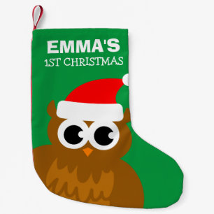 Custom owl cartoon 1st Christmas stocking for baby