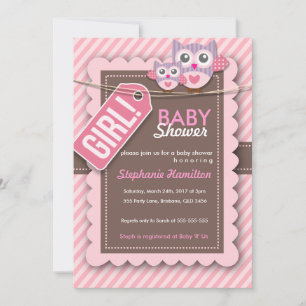 Custom owl stripes baby girl shower string invitation