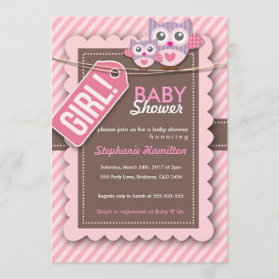 Custom owl stripes baby girl shower string invitation