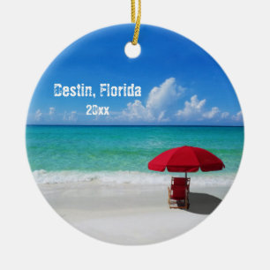 Custom Own Photo Destin Beach Umbrellas Ceramic Ornament