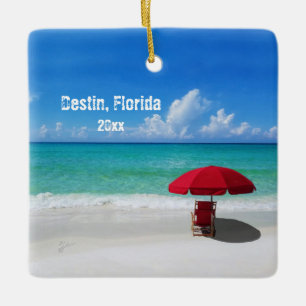 Custom Own Photo Destin Beach Umbrellas Ceramic Ornament