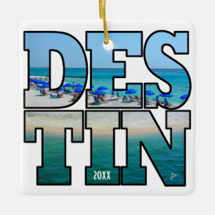 Custom Own Photo Destin Florida Modern Typography Ceramic Ornament