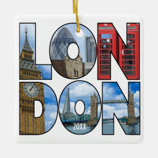 Custom Own Photo London Europe City Typography Ceramic Ornament