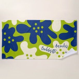 Custom Paint Blue and Green Flower Bachelorette Beach Towel
