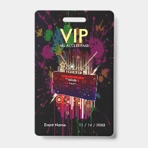 Custom Paint Splatter VIP Pass On Black For Events ID Badge